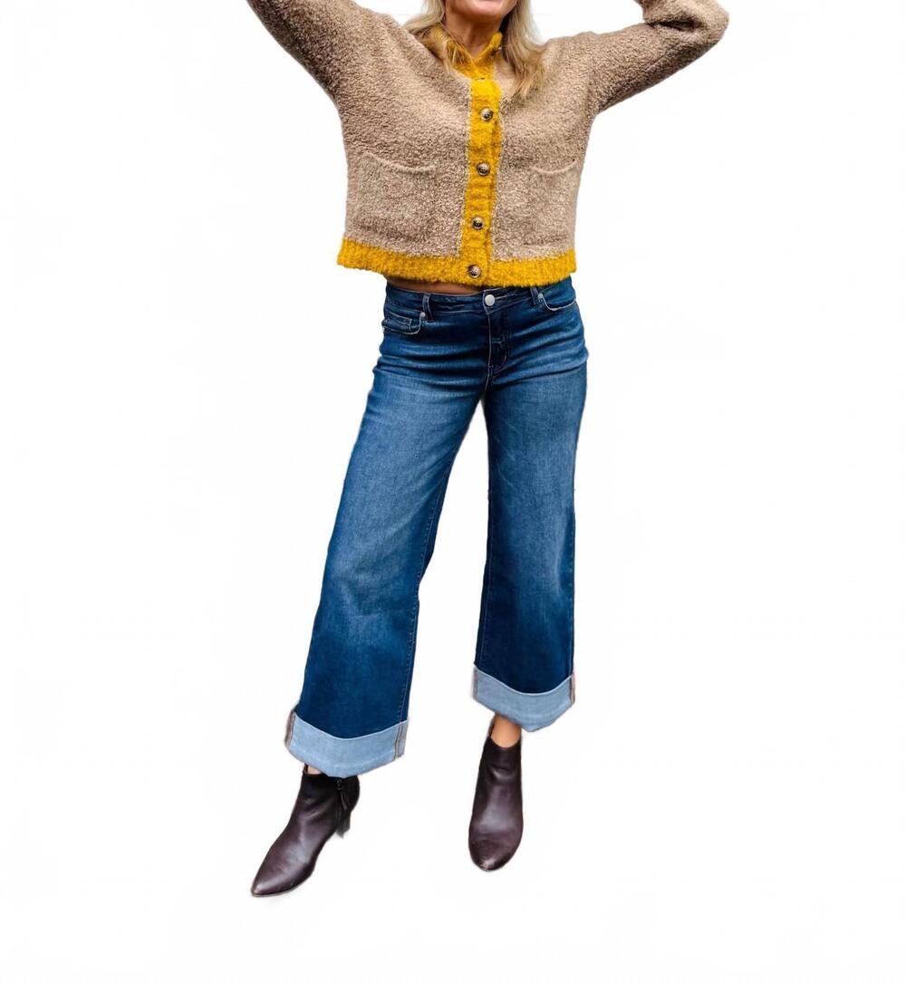 NEW M MADE IN ITALY women's block trim cardigan in camel
